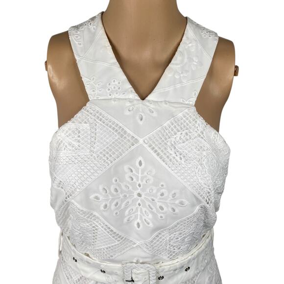 Ciebon Braylee White Eyelet Belted High Neck Dress SZ S - Picture 5 of 11